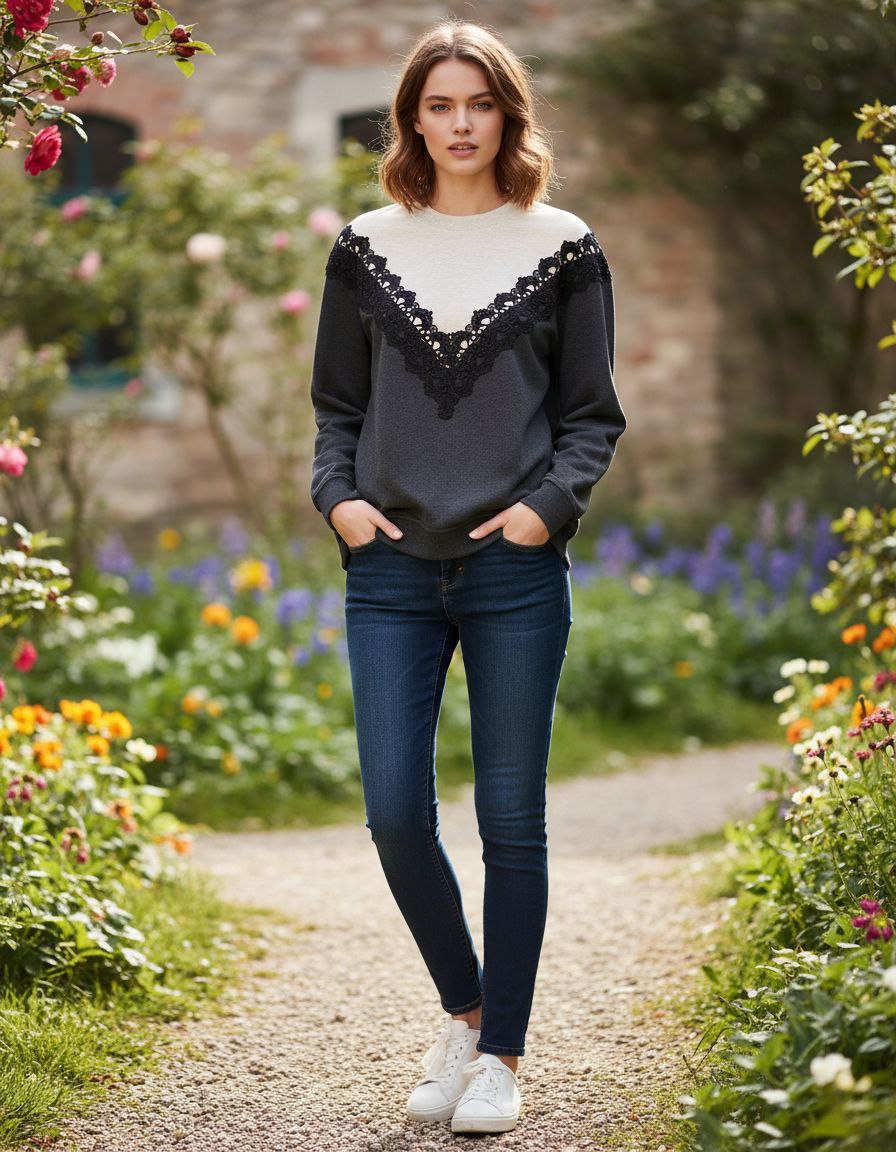 بلوز گرم زنانه یقه گیپور دوخت اصل کره جنوبی