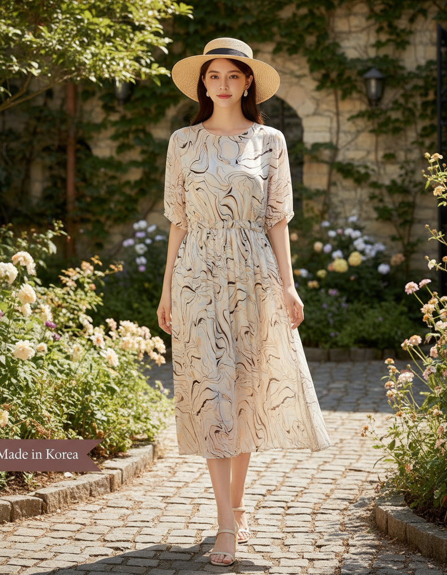 پیراهن زنانه طرح سنگی کره‌ای مدل آزاد